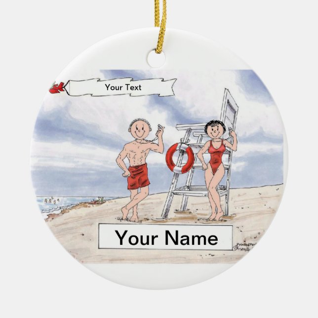 Lifeguard Couple Ceramic Ornament (Front)