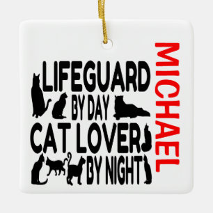 Lifeguard Loves Cats CUSTOM Ceramic Ornament