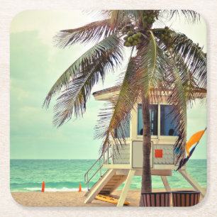 Lifeguard Station Florida Square Paper Coaster