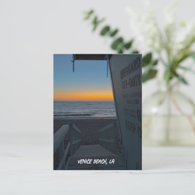 Lifeguard Tower At Sunset - Venice Beach, CA Postcard (Standing Front)