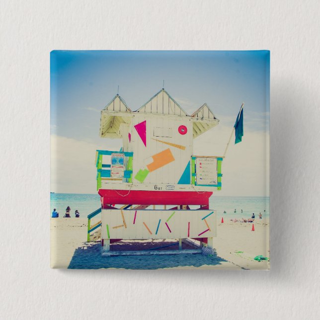 Lifeguard Tower | South Beach, Miami 2 Inch Square Button (Front)