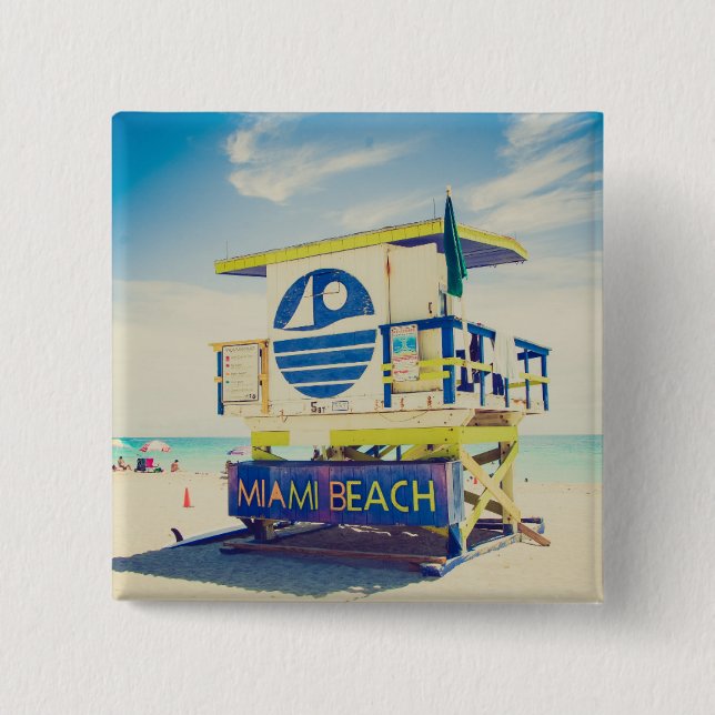 Lifeguard Tower | South Beach, Miami, Fl 2 Inch Square Button (Front)