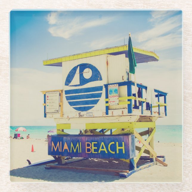 Lifeguard Tower | South Beach, Miami, Fl Glass Coaster (Front)