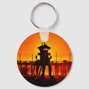 Lifeguard Tower Zero Sunset - Huntington Beach, Ca Keychain