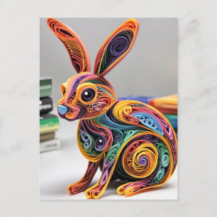 Lifelike Beautifully Paper Quilling Rabbit Holiday Postcard