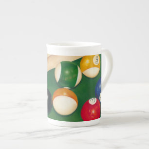 Lifelike Billiards Table with Balls and Chalk Bone China Mug