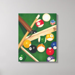 Lifelike Billiards Table with Balls and Chalk Canvas Print