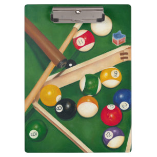 Lifelike Billiards Table with Balls and Chalk Clipboard