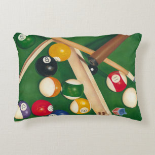 Lifelike Billiards Table with Balls and Chalk Decorative Pillow
