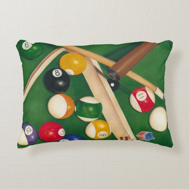 Lifelike Billiards Table with Balls and Chalk Decorative Pillow (Front)
