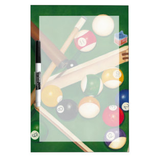 Lifelike Billiards Table with Balls and Chalk Dry Erase Board