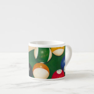 Lifelike Billiards Table with Balls and Chalk Espresso Cup