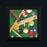 Lifelike Billiards Table with Balls and Chalk Gift Box<br><div class="desc">Rack 'em up with this spectacular painting of a billiards table by Jennifer Goldberger. The balls look new, the felt looks immaculate, and the chalk has already been applied to the cue sticks. Hang this in your home, or gift it to a friend or loved one who enjoys a game...</div>