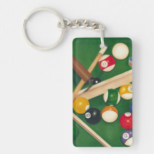 Lifelike Billiards Table with Balls and Chalk Keychain