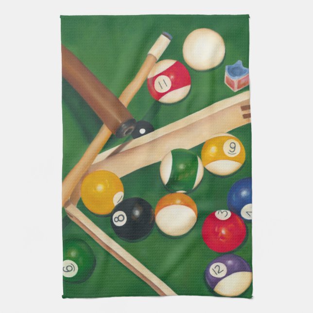 Lifelike Billiards Table with Balls and Chalk Kitchen Towel (Vertical)