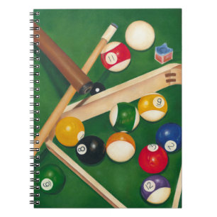 Lifelike Billiards Table with Balls and Chalk Notebook