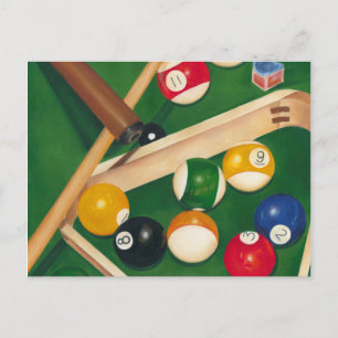 Lifelike Billiards Table with Balls and Chalk Postcard