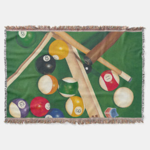 Lifelike Billiards Table with Balls and Chalk Throw Blanket