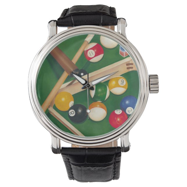 Lifelike Billiards Table with Balls and Chalk Watch (Front)
