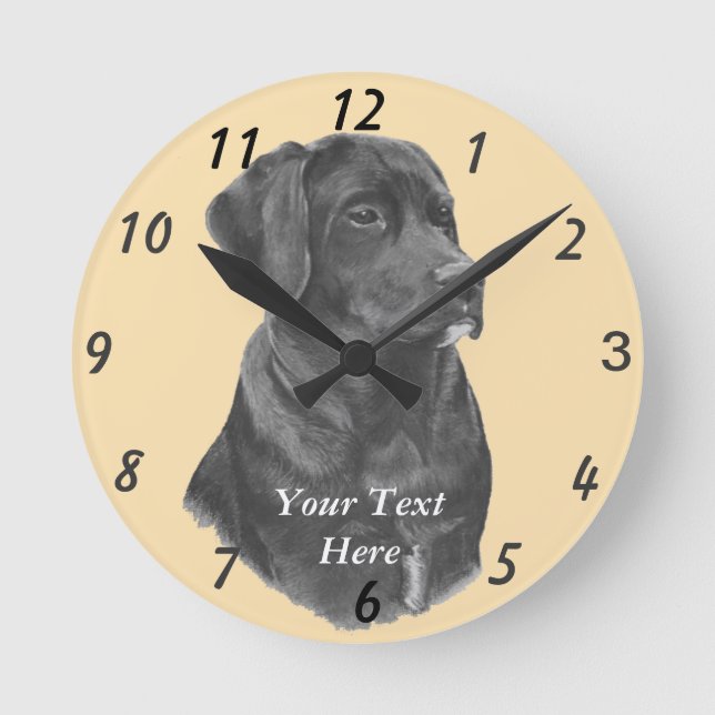 lifelike portrait painting of black labrador dog round clock (Front)