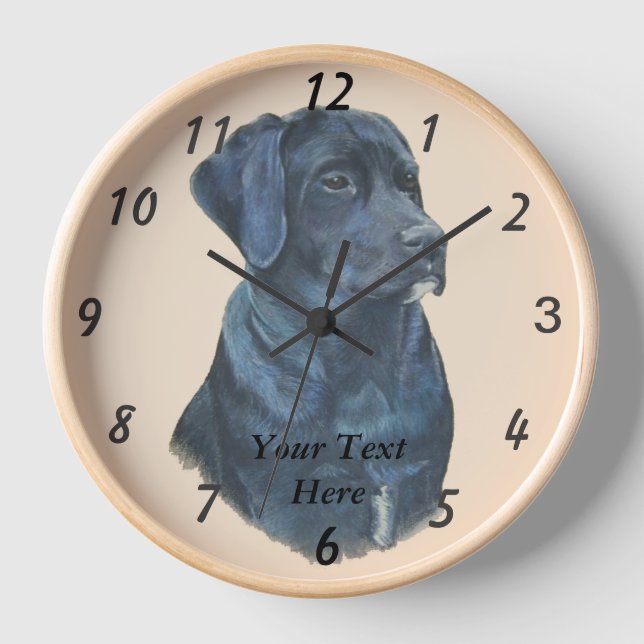 lifelike portrait picture of black labrador dog clock (Front)