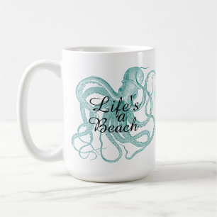 Life's a Beach Blue-Green Octopus Coffee Mug