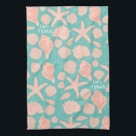 Life's A Beach Pink Seashells Pattern Aqua Kitchen Towel<br><div class="desc">Decorate your kitchen with this seashells dish towel. Makes a great housewarming or wedding gift! 
You can customize it and add text too.
Check my shop for lots more colours and patterns!</div>