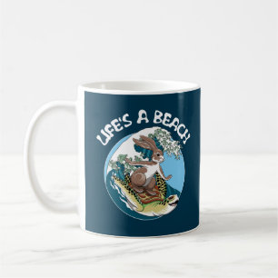 Life's a Beach - Rabbit and Turtle Surfing Coffee Mug