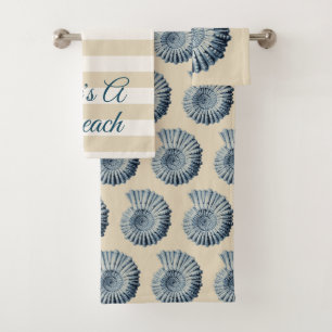 Life's A Beach Spiral Blue Seashells Bath Towel Set