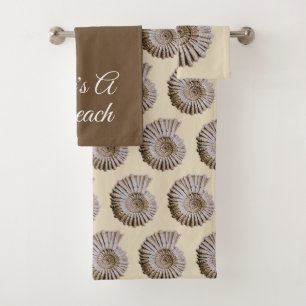 Life's A Beach Spiral Tan Seashells Bath Towel Set