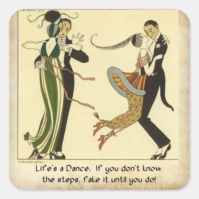 Lifes a Dance:  Art Deco Illustration Square Sticker (Front)