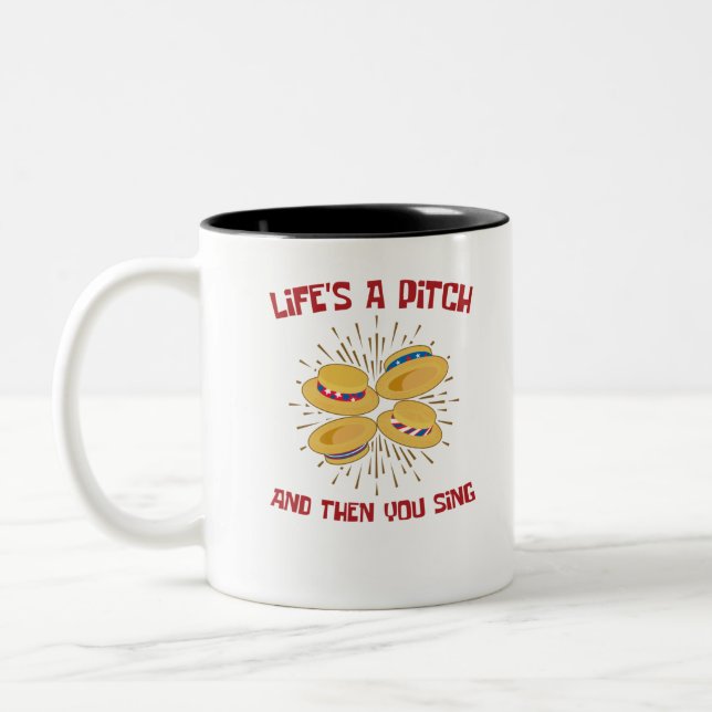 Life's a Pitch Funny Barbershop Quartet Singer Two-Tone Coffee Mug (Left)