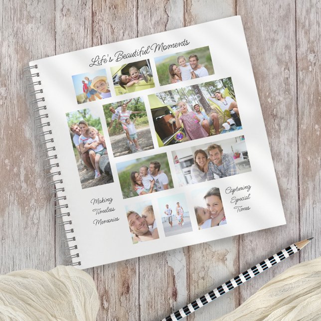 Lifes Beautiful Moments 11 Photo Collage White Notebook (Fully customisable - perfect for writing your special moments and quotes - or to give as a gift!)
