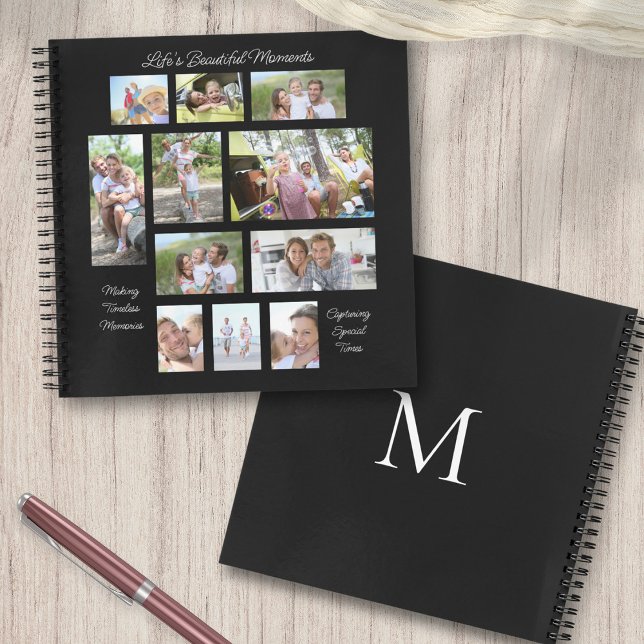 Lifes Beautiful Moments 11 Photo Monogram Black Notebook (Front and back view)