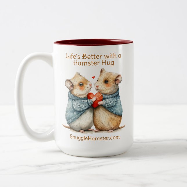 Life's Better with a Hamster Hug | SnuggleHamster  Two-Tone Coffee Mug (Left)