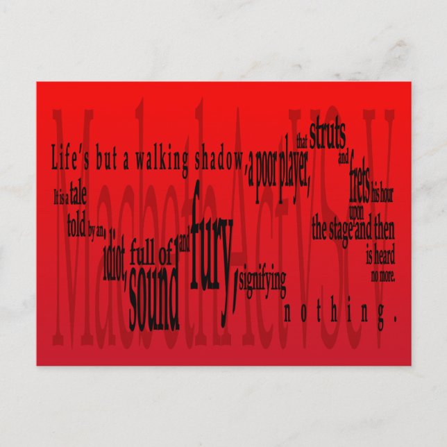 'Life's but a Walking Shadow' Macbeth Shakespeare Postcard (Front)