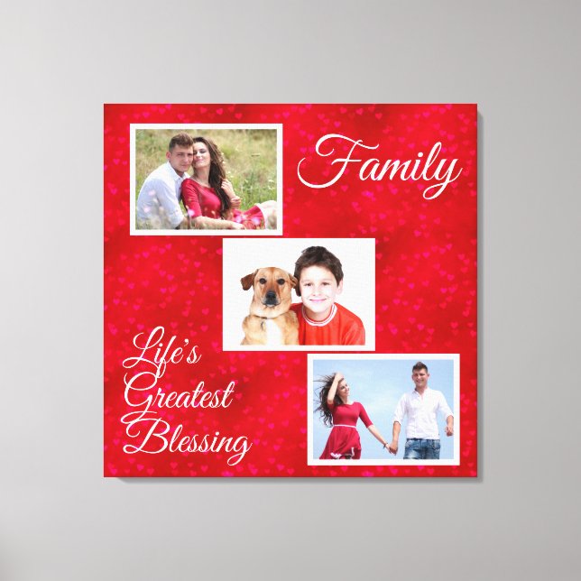 Life's Greatest Blessing - 3 Family Photos Hearts Canvas Print (Front)