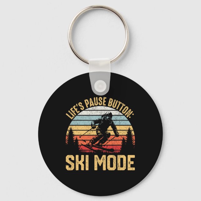 Life's Pause Button Ski Mode Retro Skiing  Keychain (Front)
