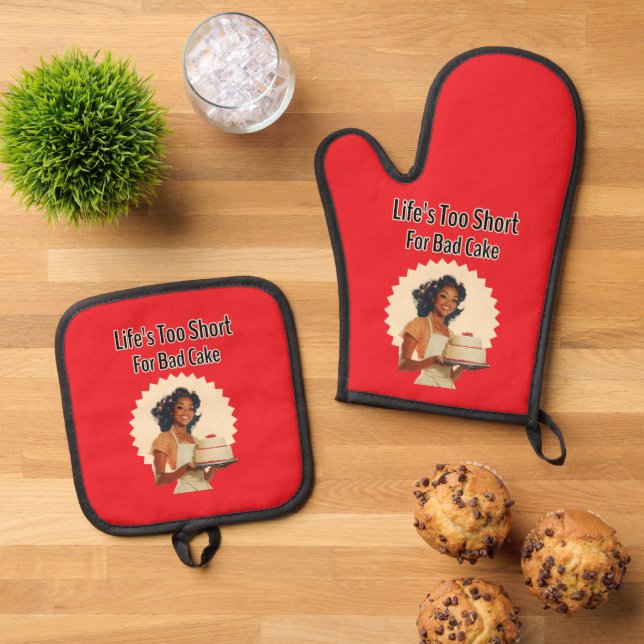 Life's Too Short for Bad Cake Oven Mitt & Pot Holder Set (Top Down)