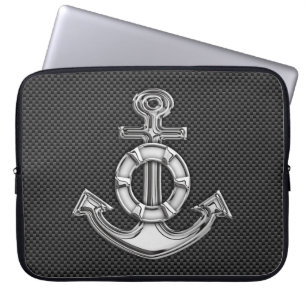 Lifesaver Anchor on Carbon Fibre Style Decor Laptop Sleeve