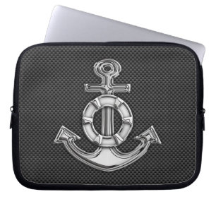 Lifesaver Anchor on Carbon Fibre Style Decor Laptop Sleeve