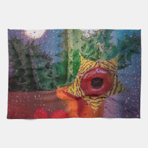 Lifesaver Cactus through a Rainy Window Kitchen Towel