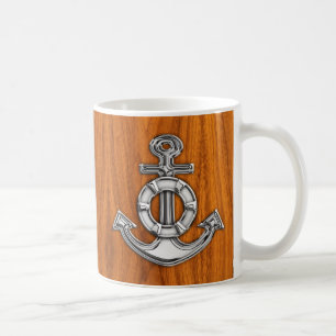 Lifesaver Chrome Style Anchor on Teak Veneer Coffee Mug