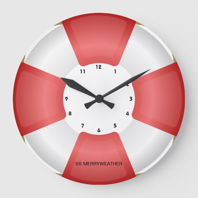 lifesaver lifebuoy nautical clock with own text (Front)