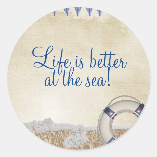 Lifesaver on the sand classic round sticker (Front)