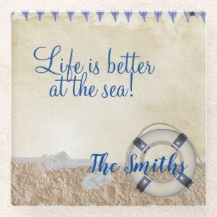 Lifesaver on the sand glass coaster