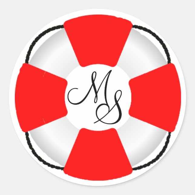 Lifesaver Preserver Nautical Monongram Classic Round Sticker (Front)