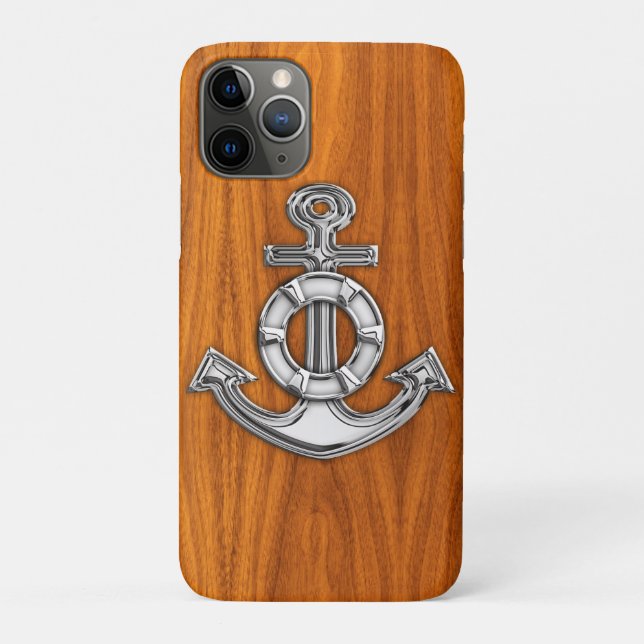 Lifesaver Steel Anchor on Teak Veneer Case-Mate iPhone Case (Back)