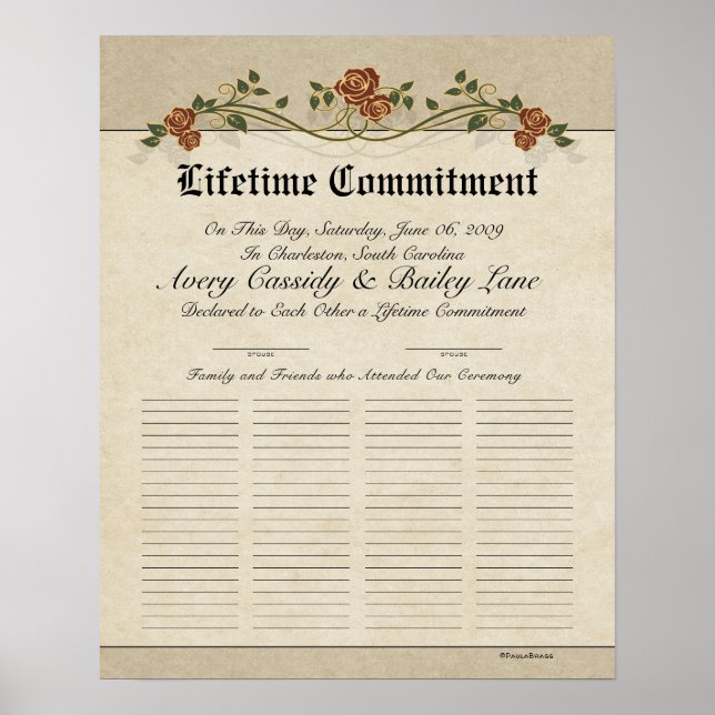 Lifetime Commitment Guestbook Wedding Certificate (Front)