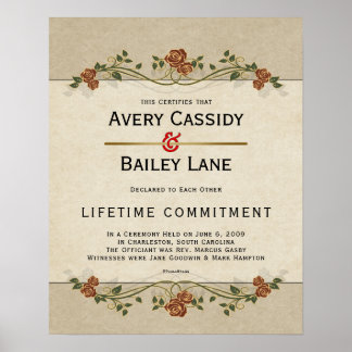 Lifetime Commitment Wedding Certificate Poster